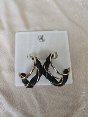 Black and Gold Twisted Hoop Earrings